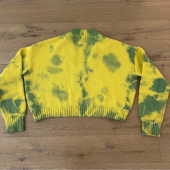 Tie Dye Safety Pin Cropped Knit Sweater Cardigan Whimsy Yellow Size Medium - Picture 3 of 8